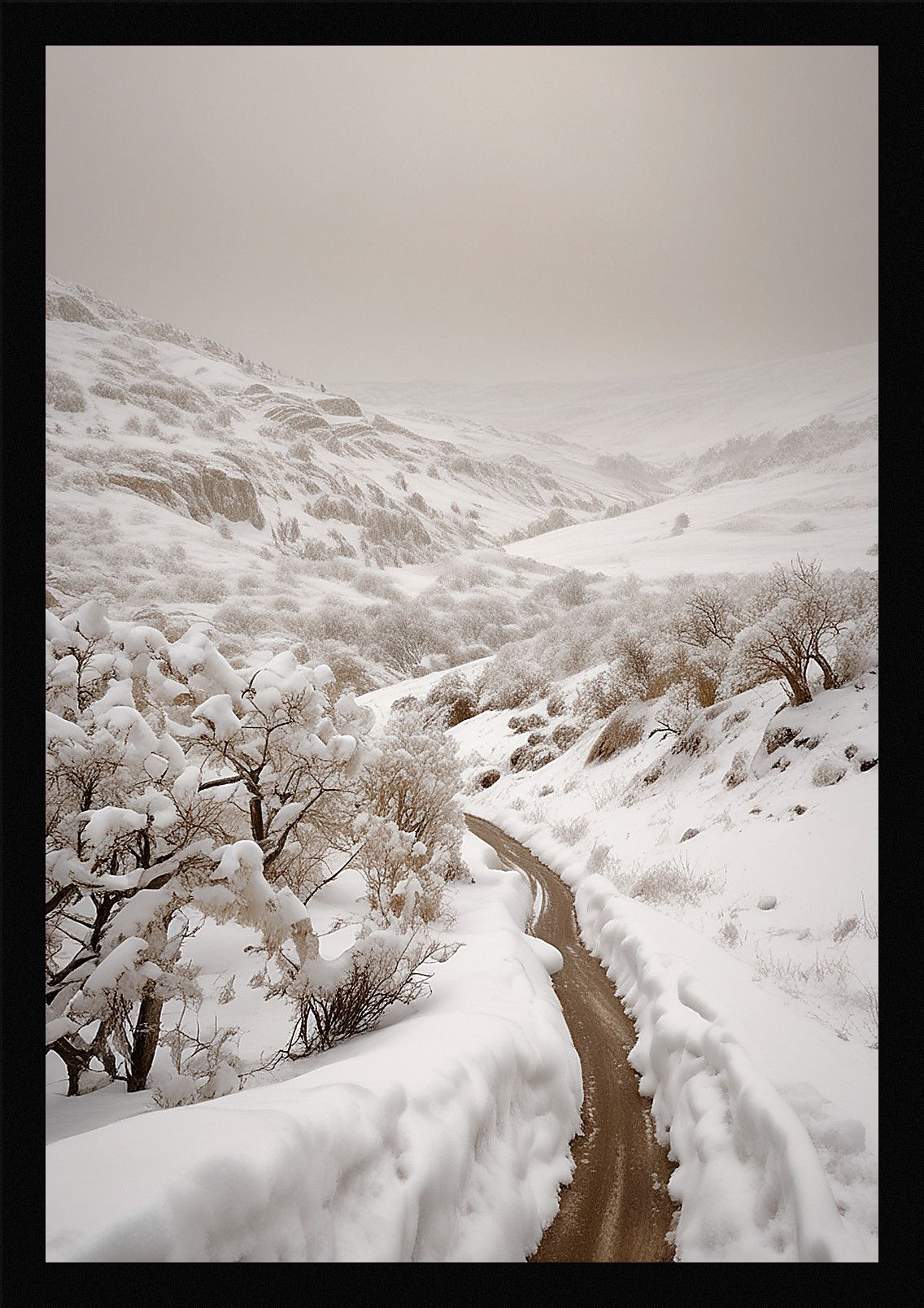 Vibrant Winter Snowscape Framed Wall Art Poster Canvas Print Picture