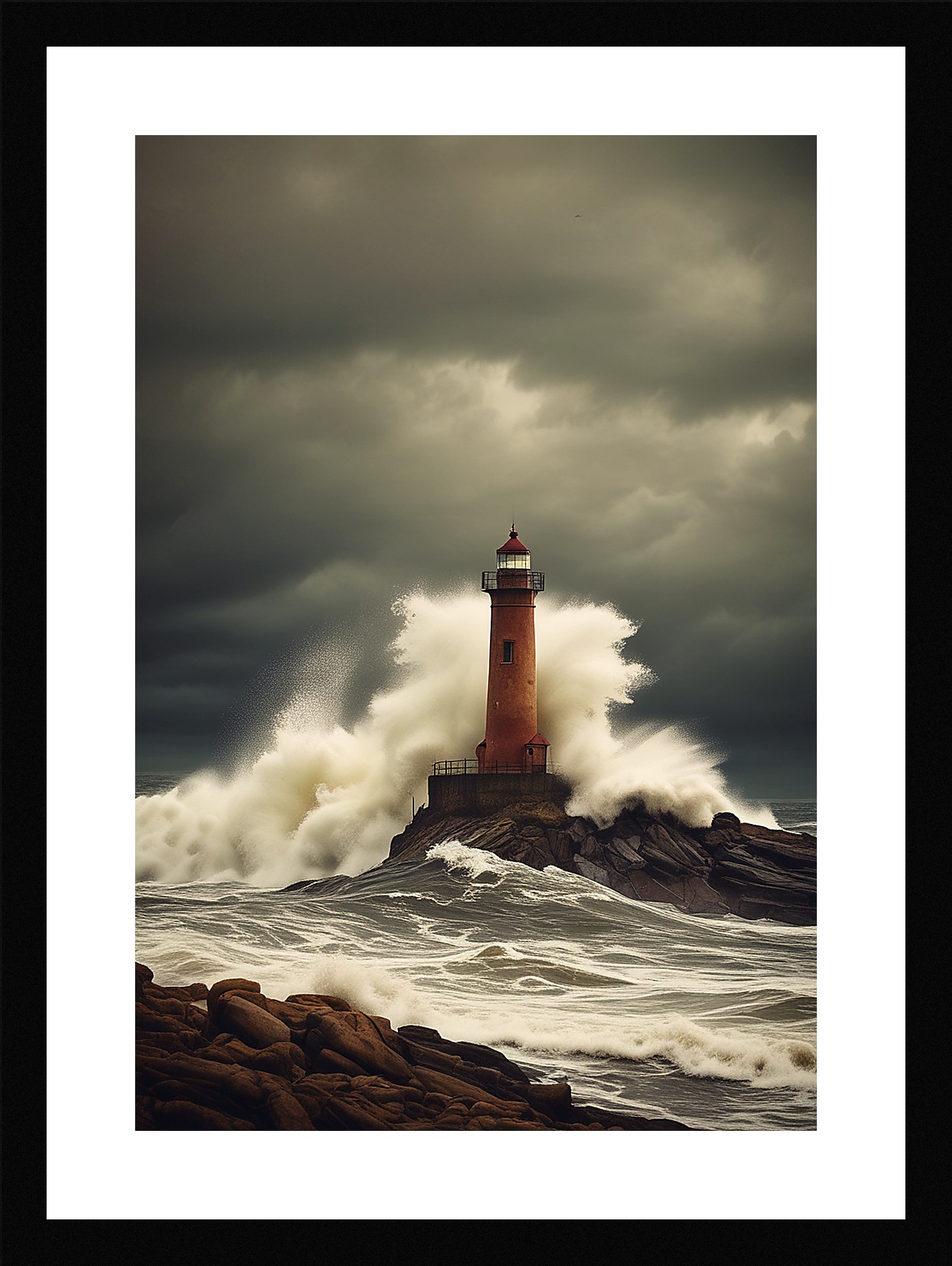 Moody Lighthouse Framed Wall Art Poster Canvas Print Picture
