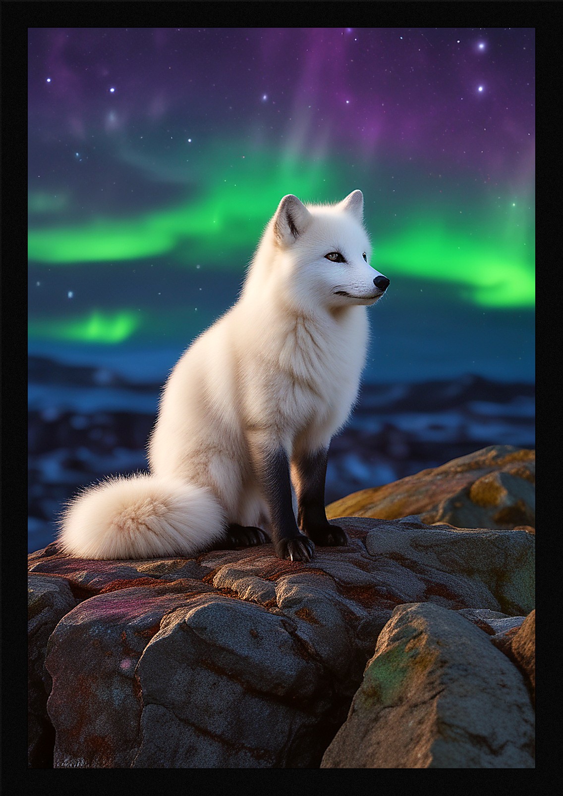 Moody Arctic Fox Framed Wall Art Poster Canvas Print Picture
