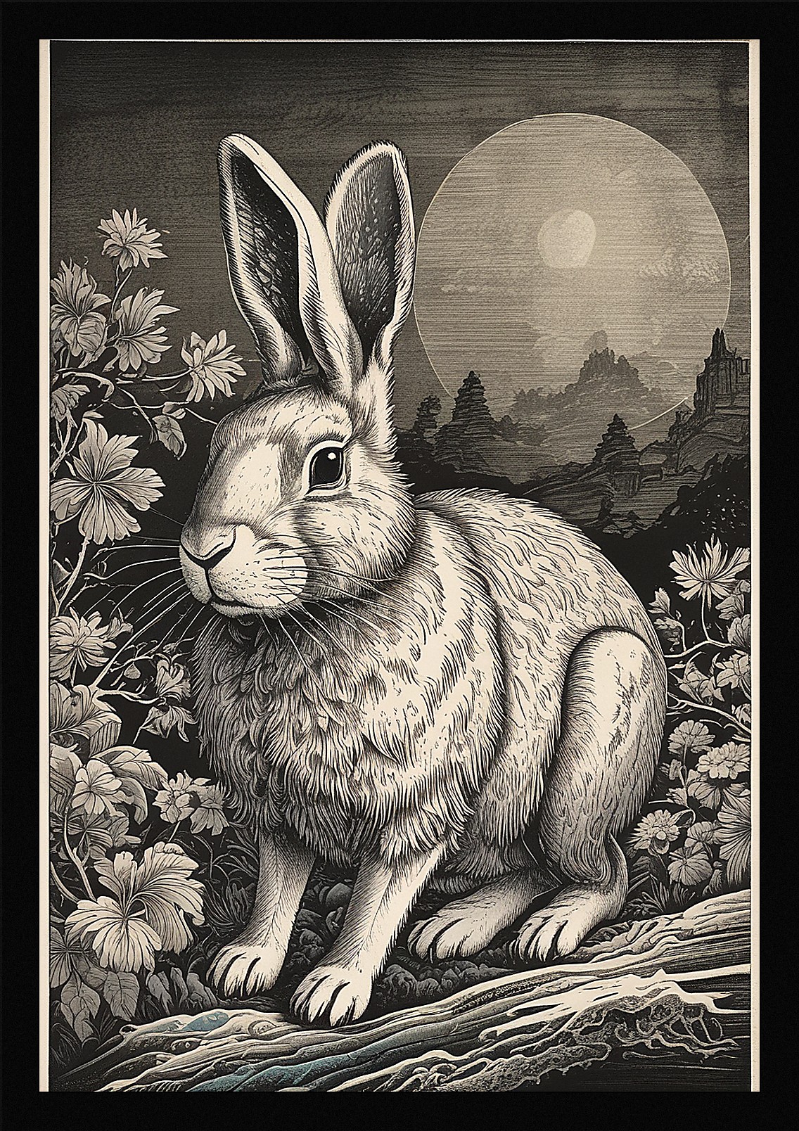 Moody Rabbit Framed Wall Art Poster Canvas Print Picture