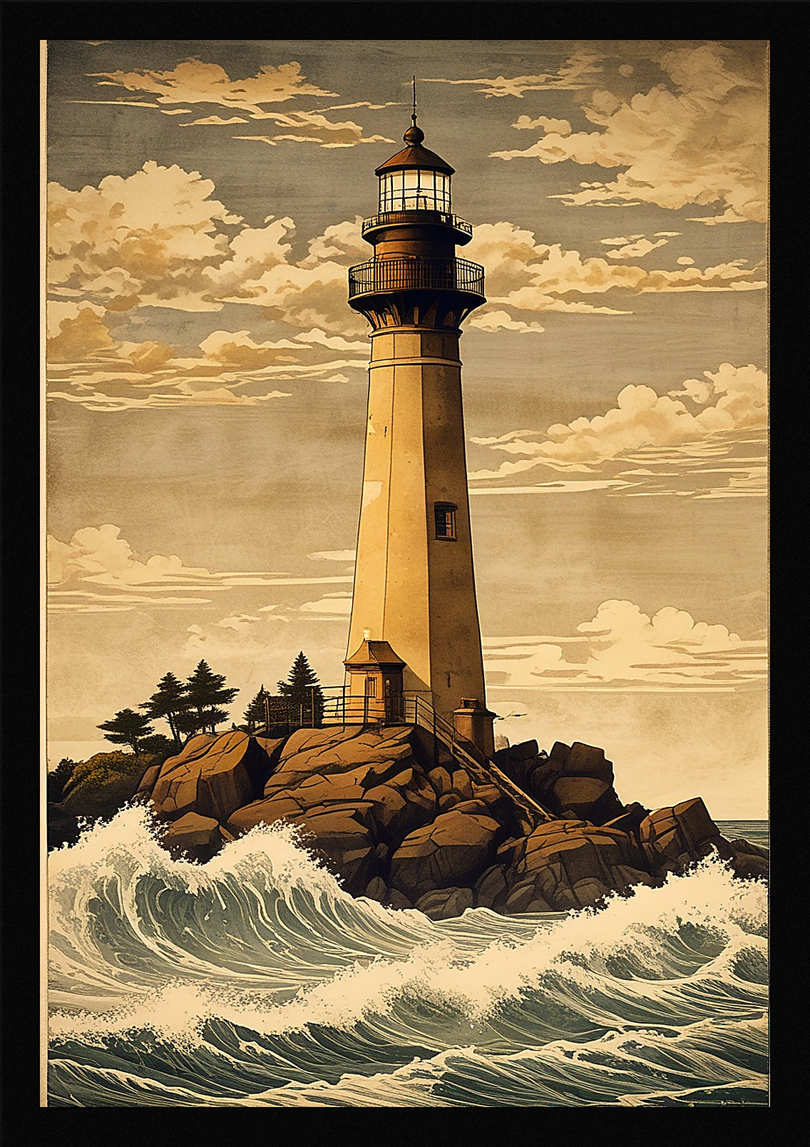 Nostalgic Lighthouse Framed Wall Art Poster Canvas Print Picture