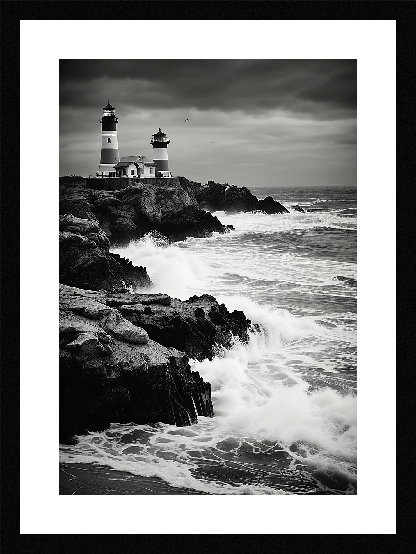 Moody Lighthouse Framed Wall Art Poster Canvas Print Picture