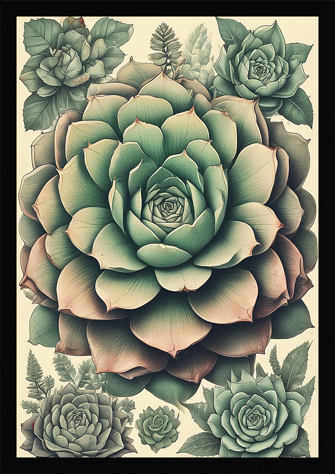 Modern Succulent Framed Wall Art Poster Canvas Print Picture