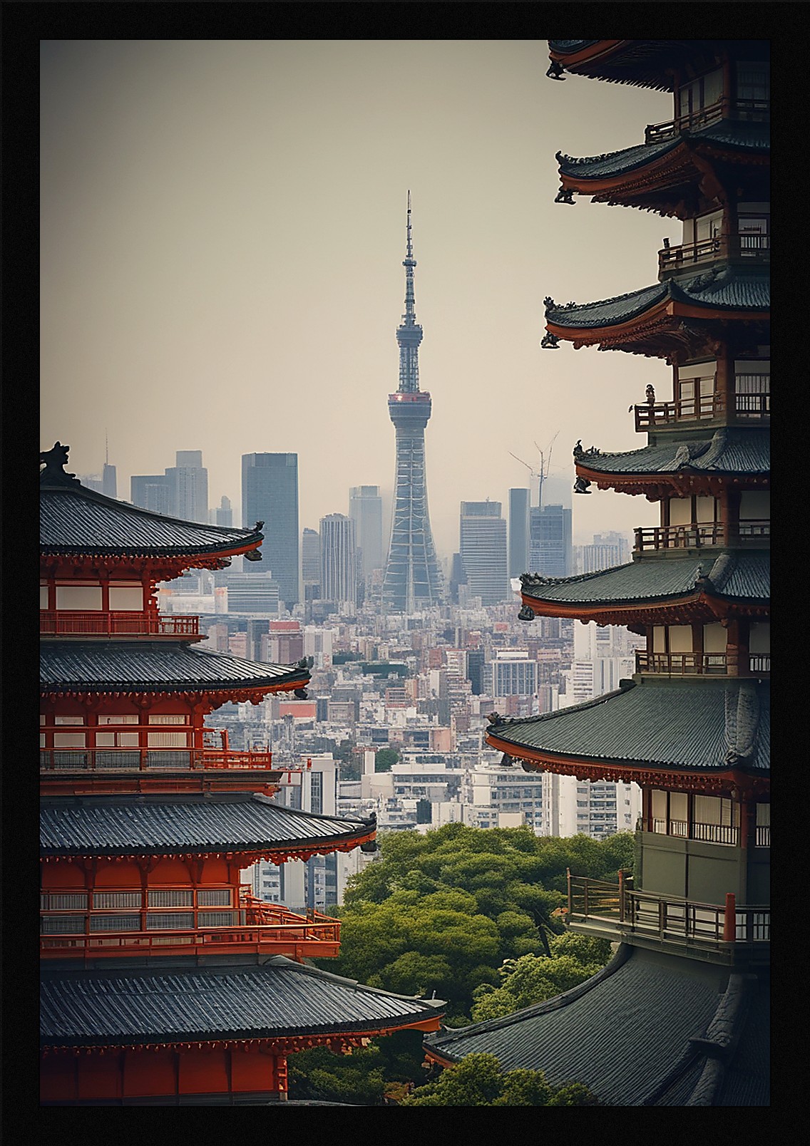 Vibrant Tokyo Skyline Framed Wall Art Poster Canvas Print Picture