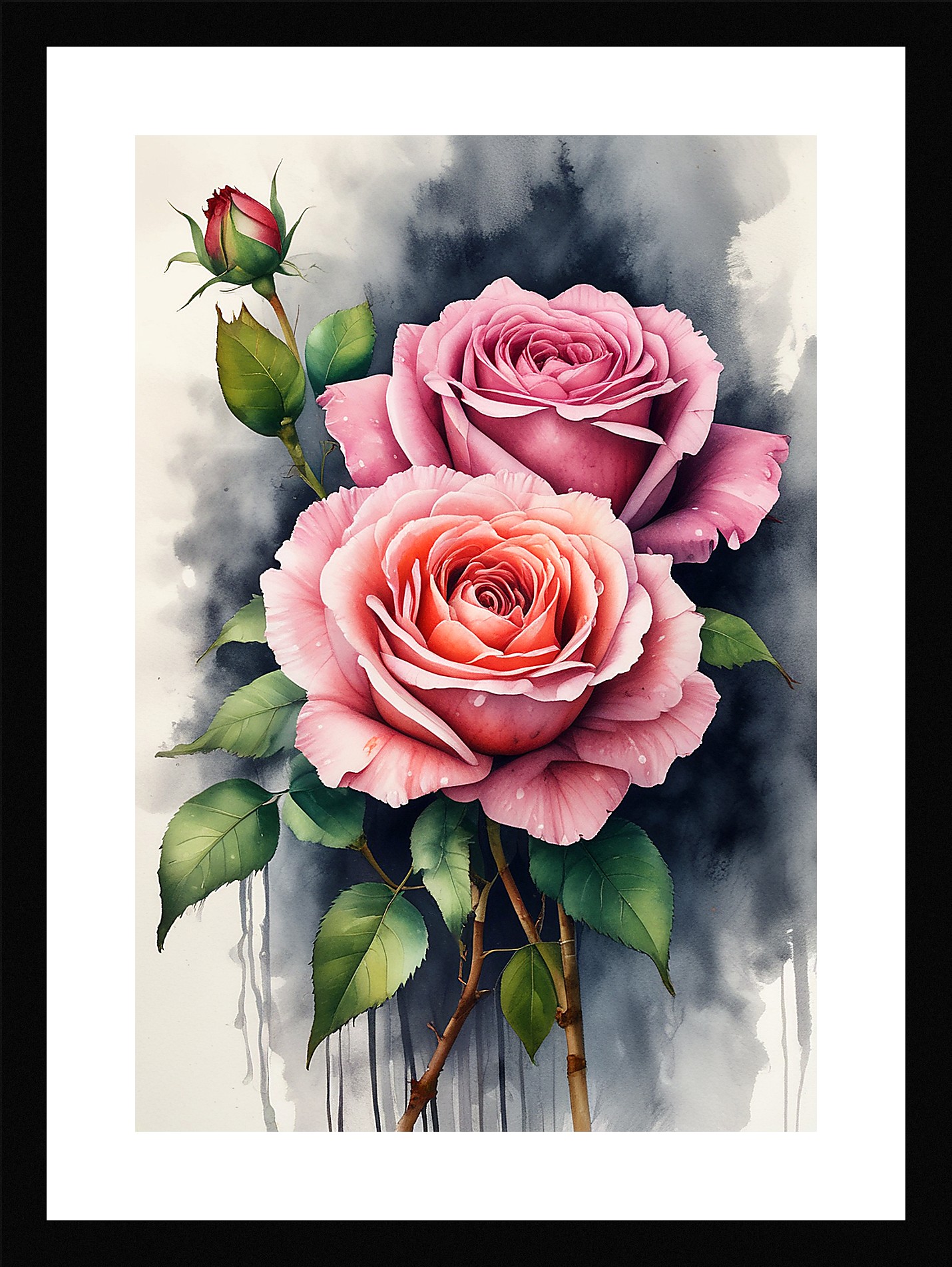Moody Roses Framed Wall Art Poster Canvas Print Picture