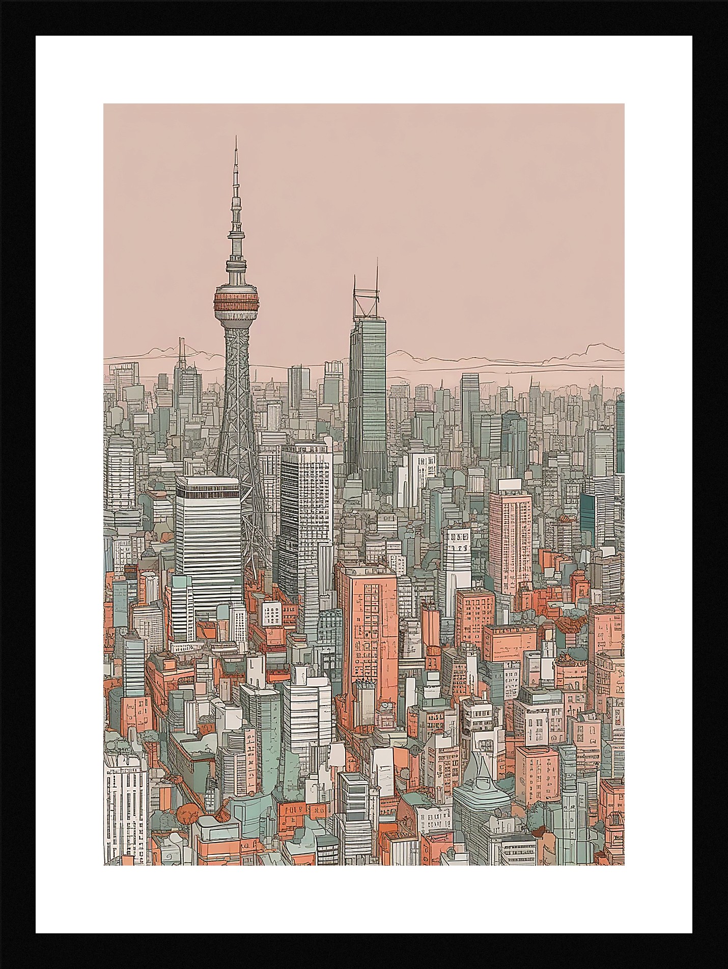 Vibrant Tokyo Skyline Framed Wall Art Poster Canvas Print Picture