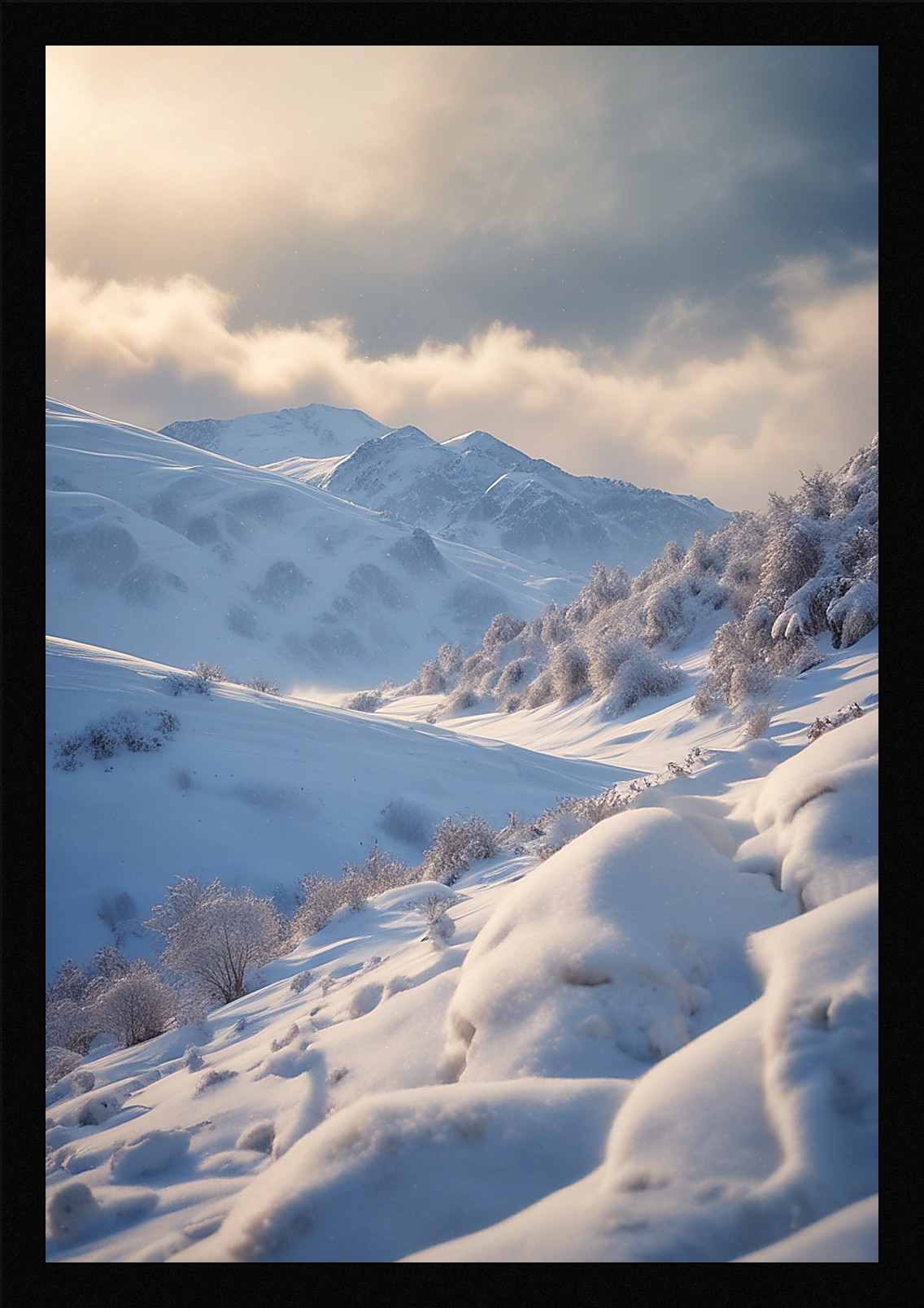 Serene Winter Snowscape Framed Wall Art Poster Canvas Print Picture