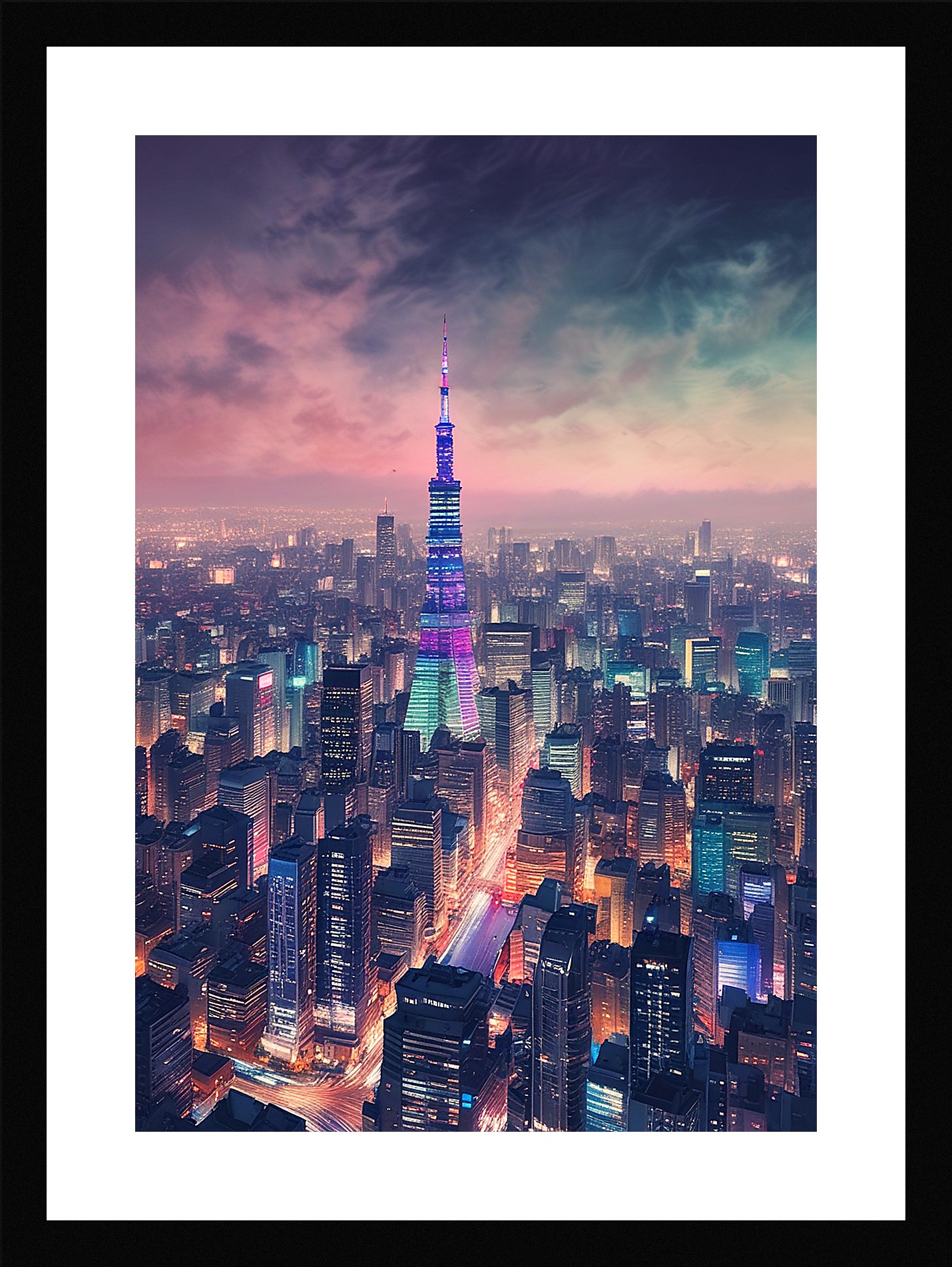 Soft Tokyo Skyline Framed Wall Art Poster Canvas Print Picture