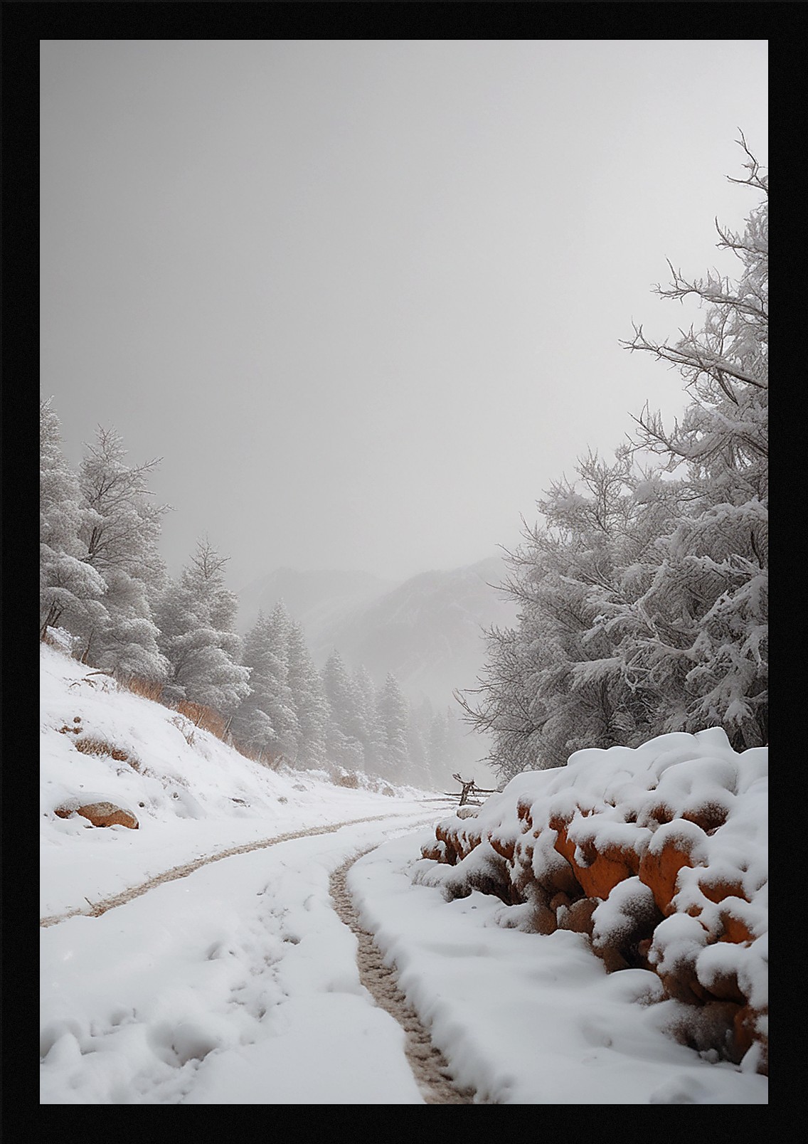 Serene Winter Snowscape Framed Wall Art Poster Canvas Print Picture