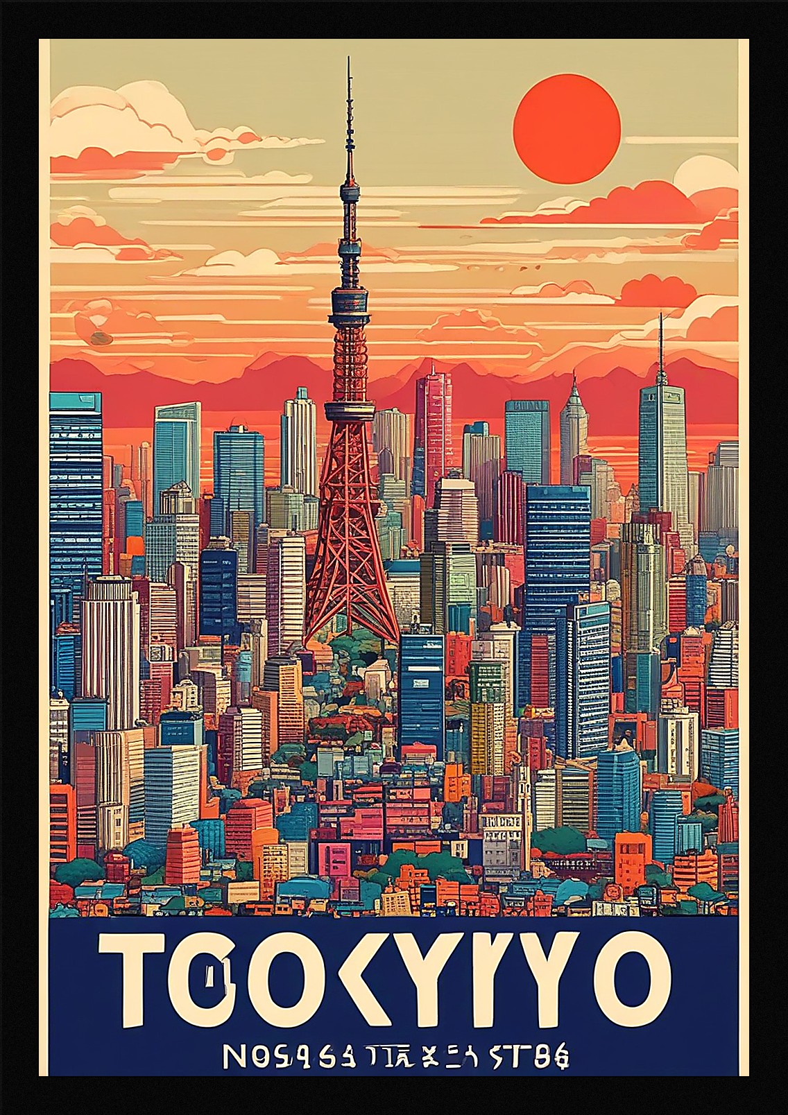 Vibrant Tokyo Skyline Framed Wall Art Poster Canvas Print Picture