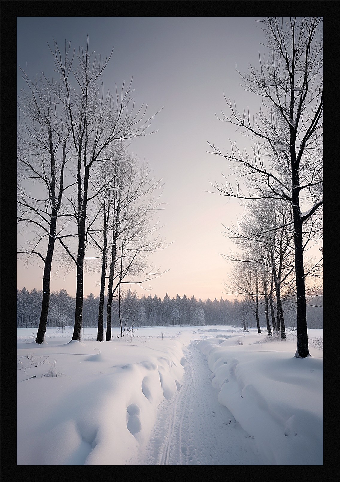 Serene Winter Snowscape Framed Wall Art Poster Canvas Print Picture