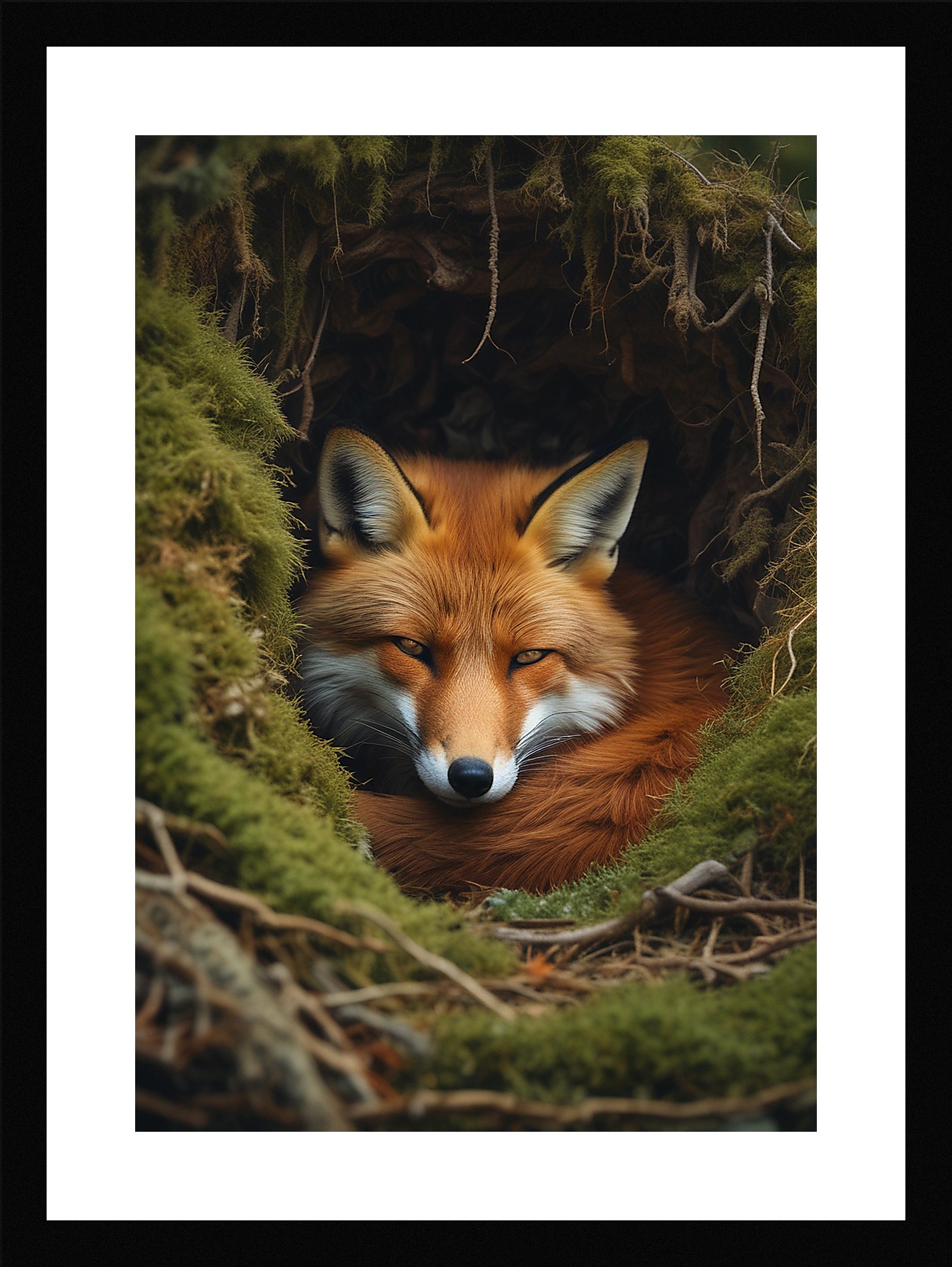 Moody Fox Framed Wall Art Poster Canvas Print Picture