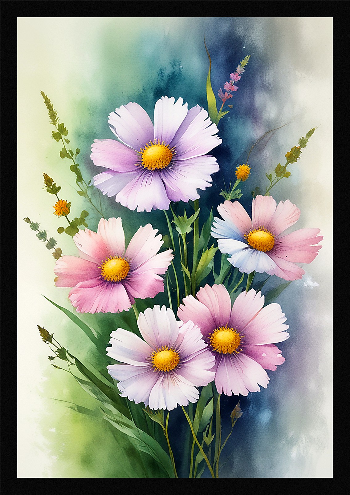 Dramatic Wildflowers Framed Wall Art Poster Canvas Print Picture