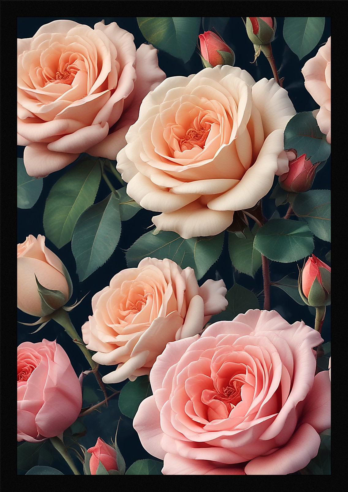 Moody Roses Framed Wall Art Poster Canvas Print Picture