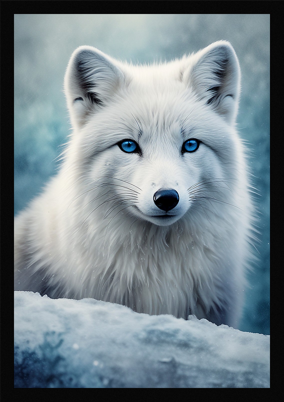 Dramatic Arctic Fox Framed Wall Art Poster Canvas Print Picture