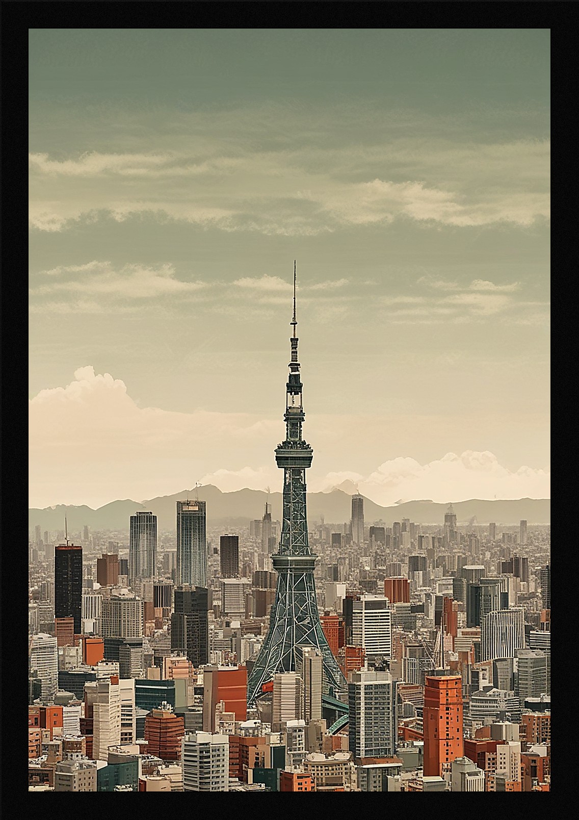 Bold Tokyo Skyline Framed Wall Art Poster Canvas Print Picture