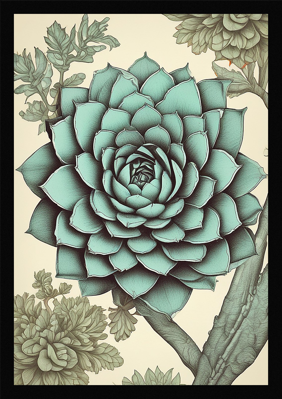 Modern Succulent Framed Wall Art Poster Canvas Print Picture